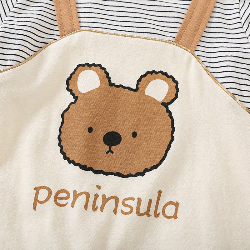 Cartoon Bear Print Short Sleeve Rompers