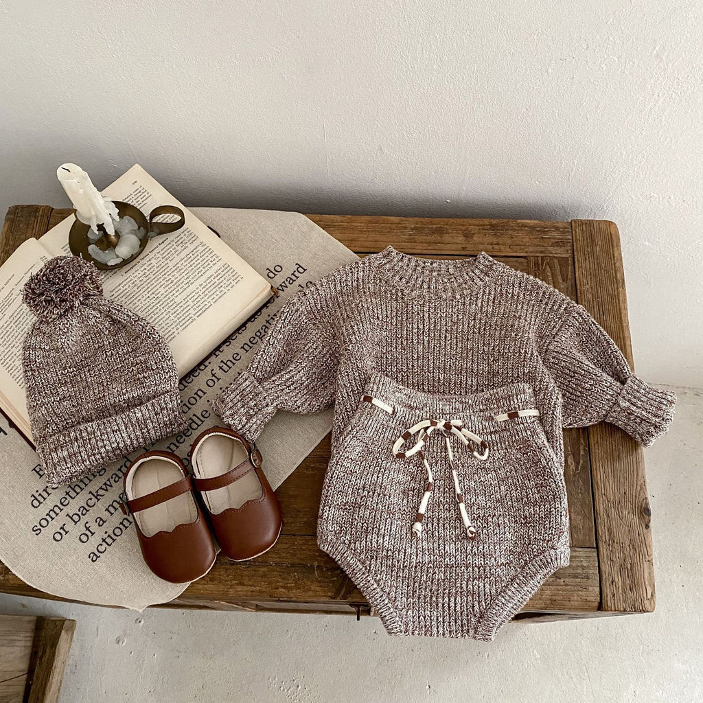 Thick Needle Knitted Hat 3-piece Set