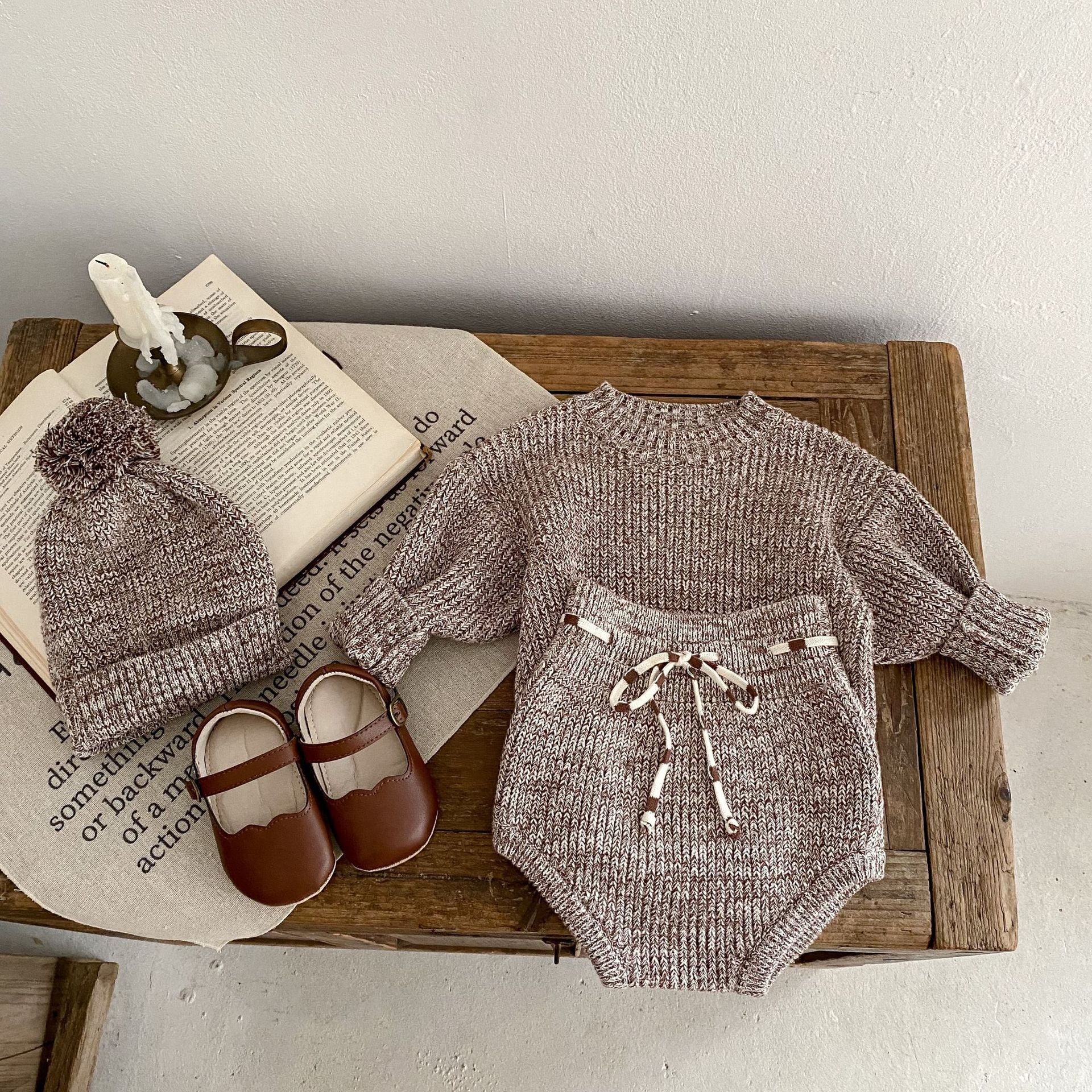 Thick Needle Knitted Hat 3-piece Set
