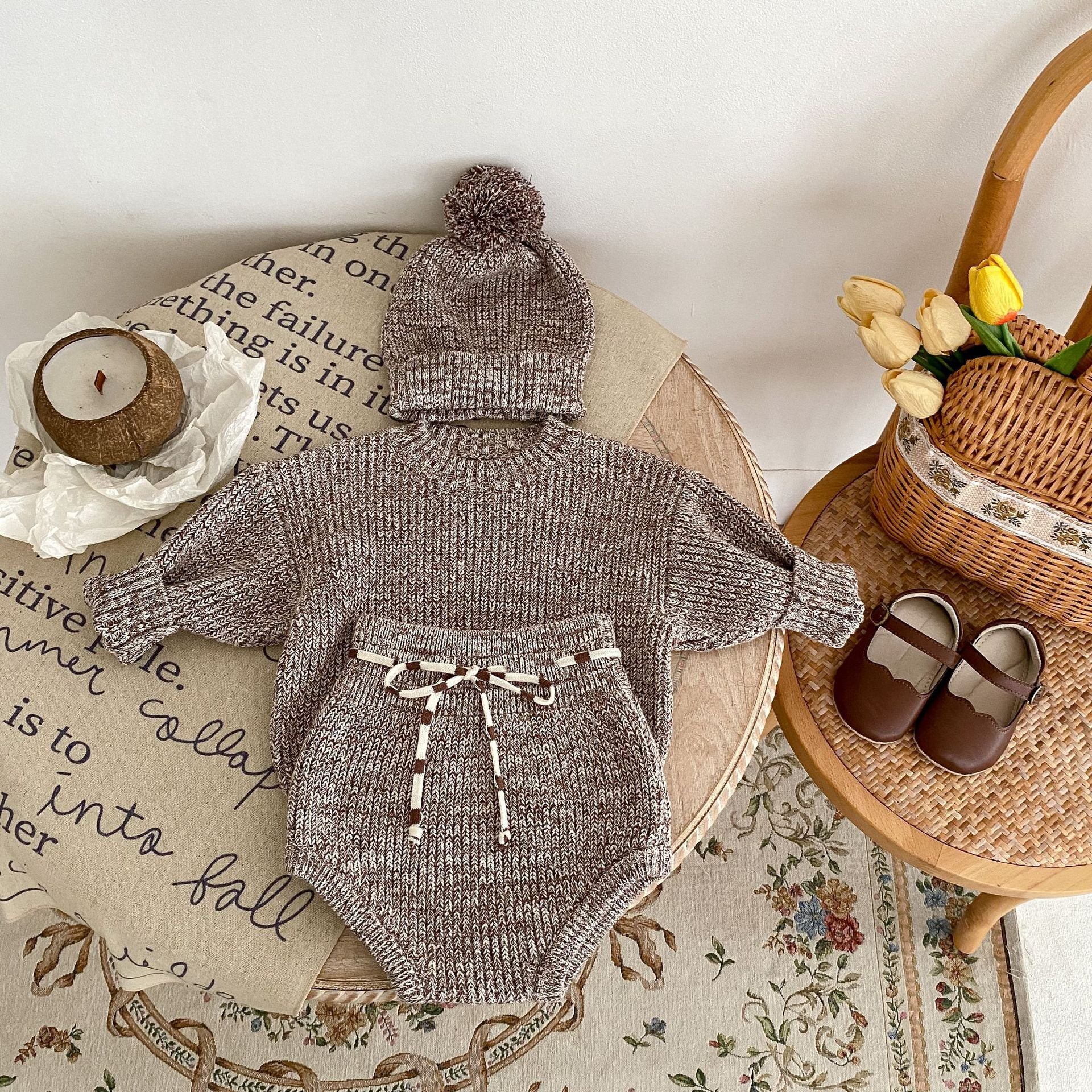 Thick Needle Knitted Hat 3-piece Set