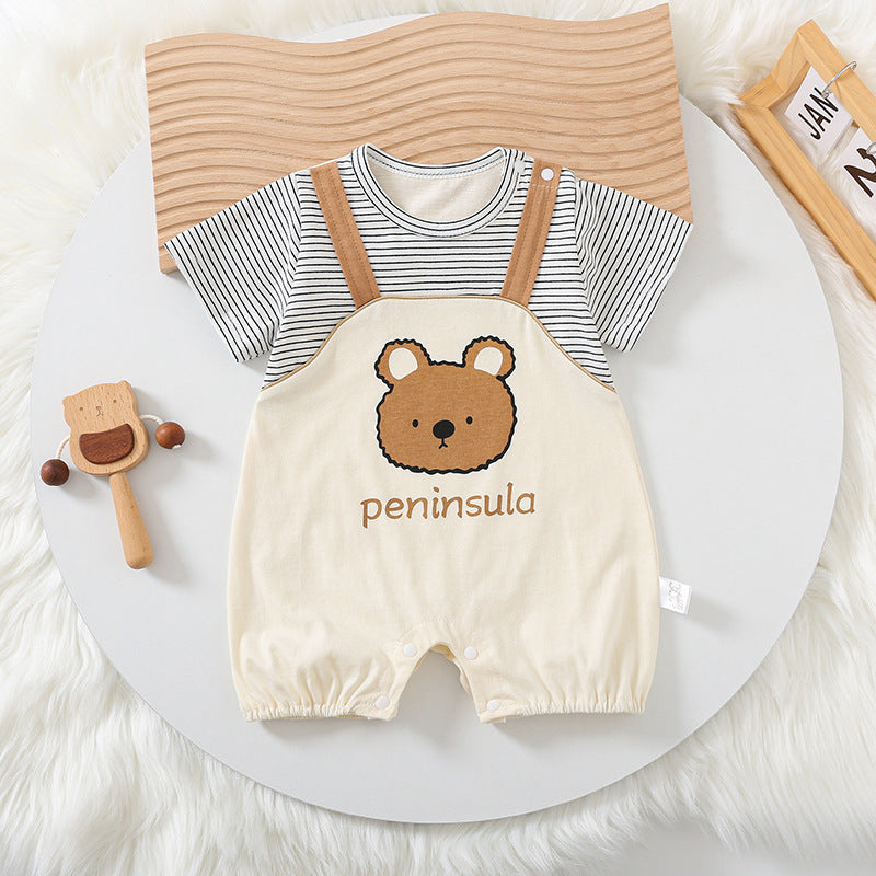 Cartoon Bear Print Short Sleeve Rompers