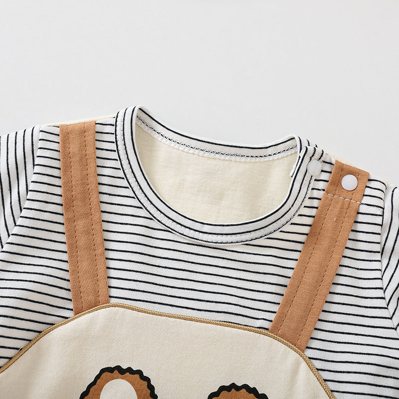 Cartoon Bear Print Short Sleeve Rompers