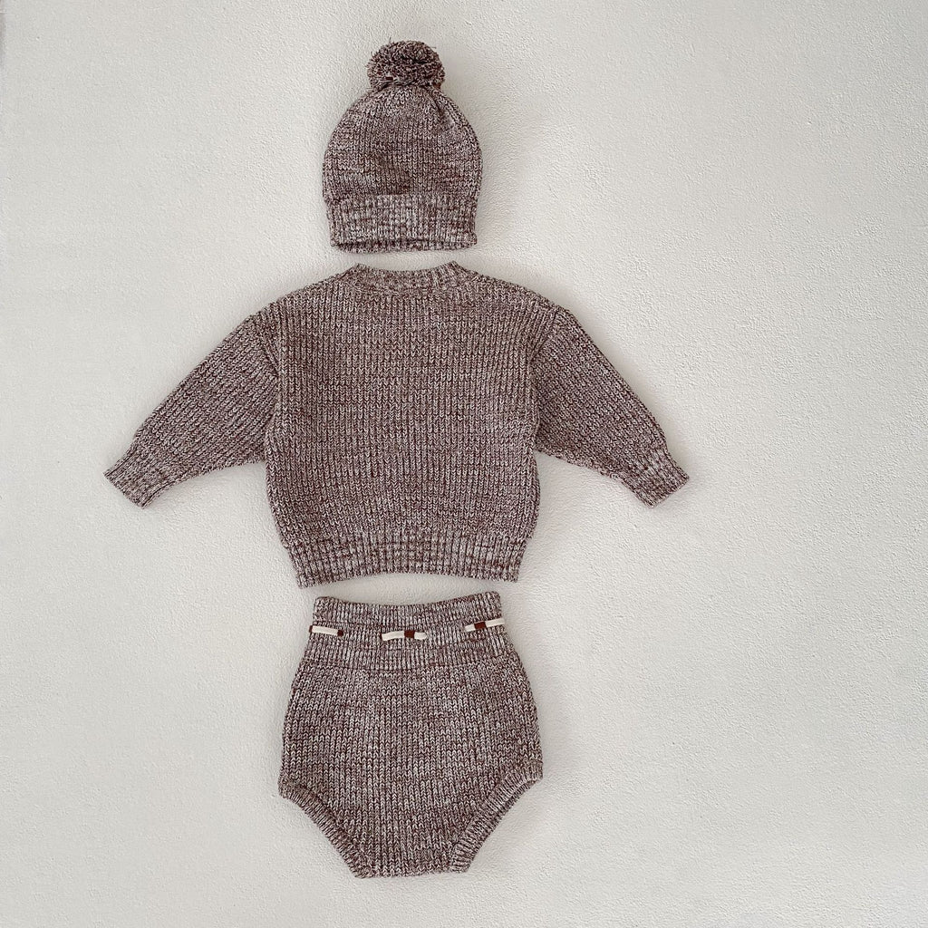 Thick Needle Knitted Hat 3-piece Set