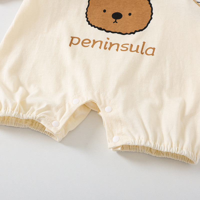 Cartoon Bear Print Short Sleeve Rompers