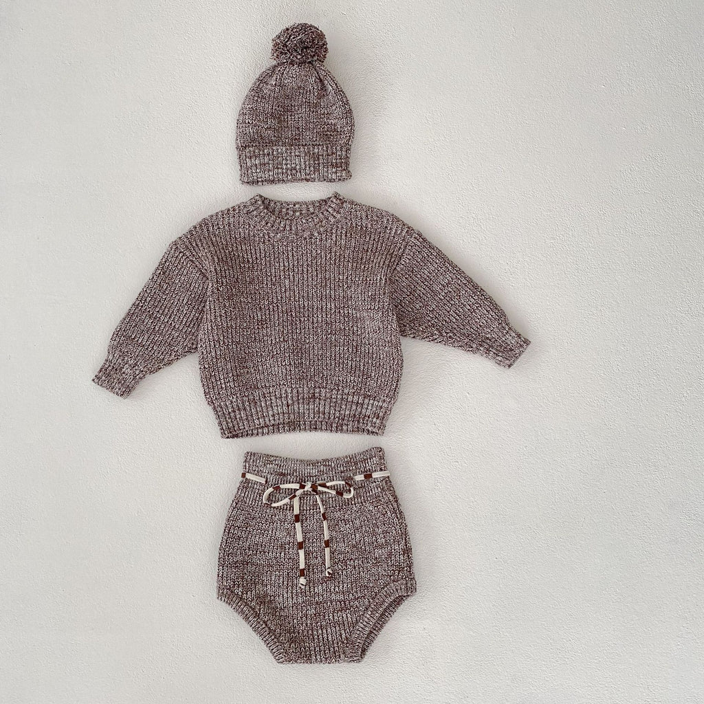 Thick Needle Knitted Hat 3-piece Set