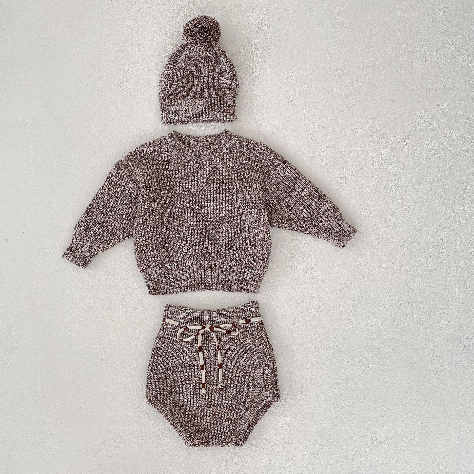 Thick Needle Knitted Hat 3-piece Set