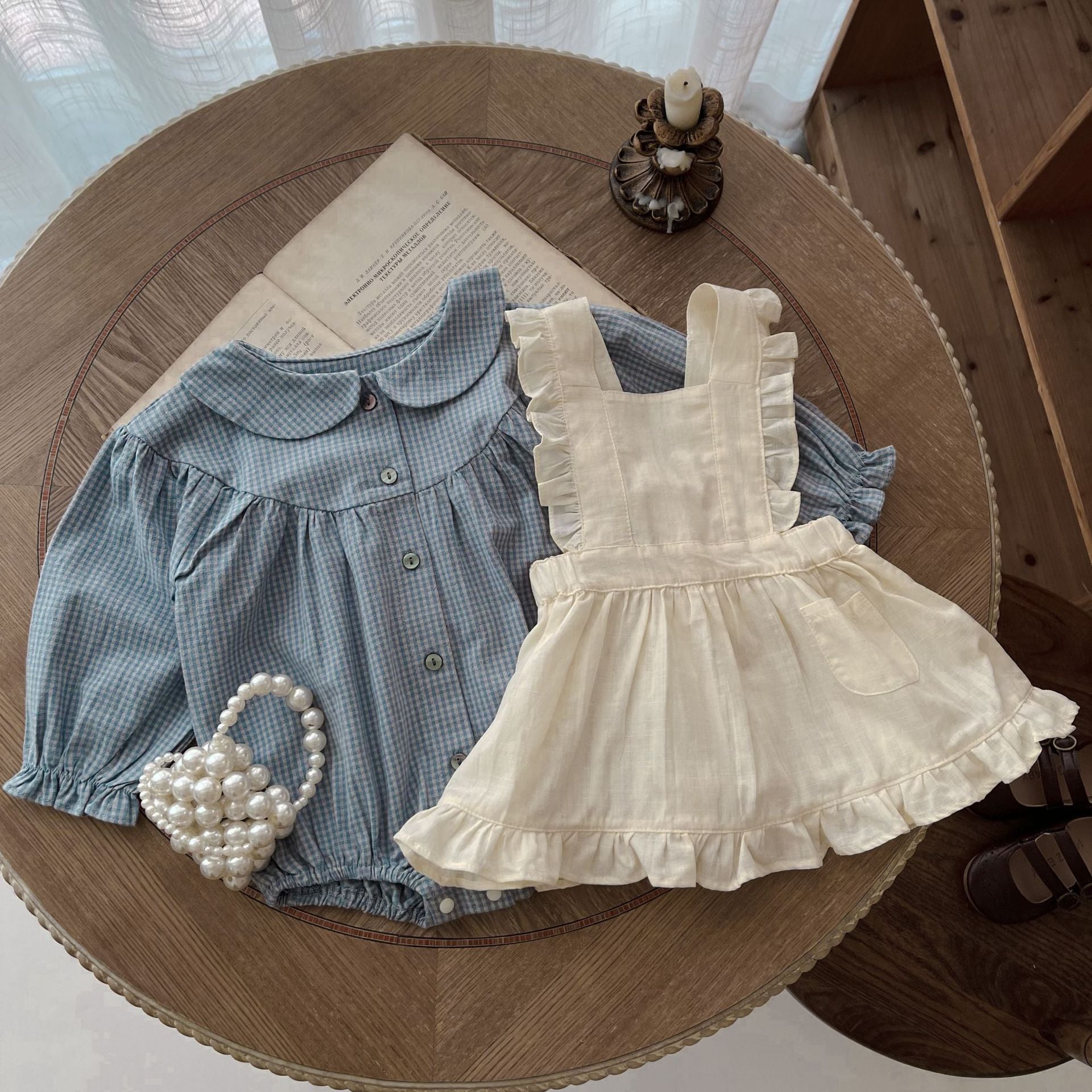 Baby Girl Plaid Jumpsuit & Skirt Set