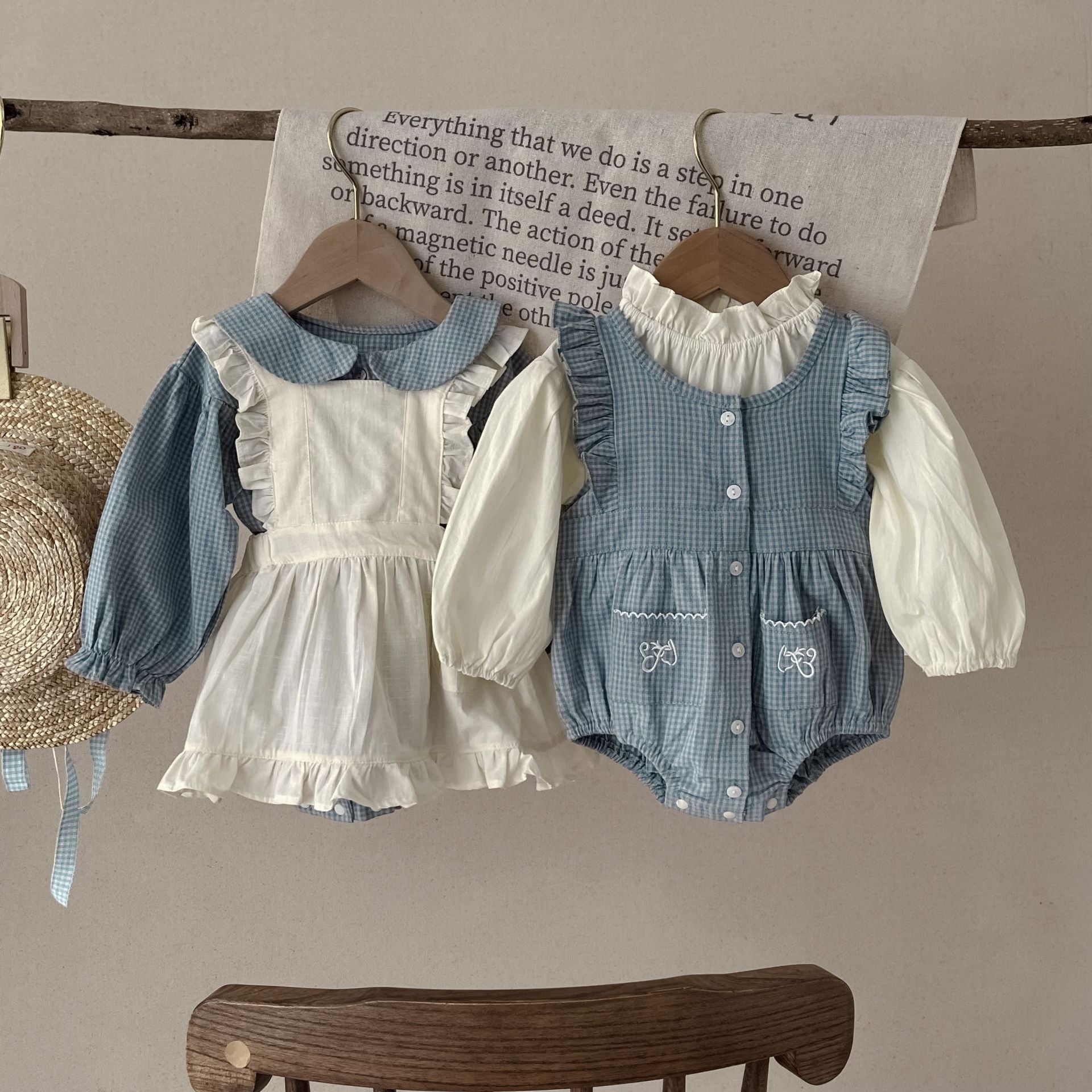 Baby Girl Plaid Jumpsuit & Skirt Set